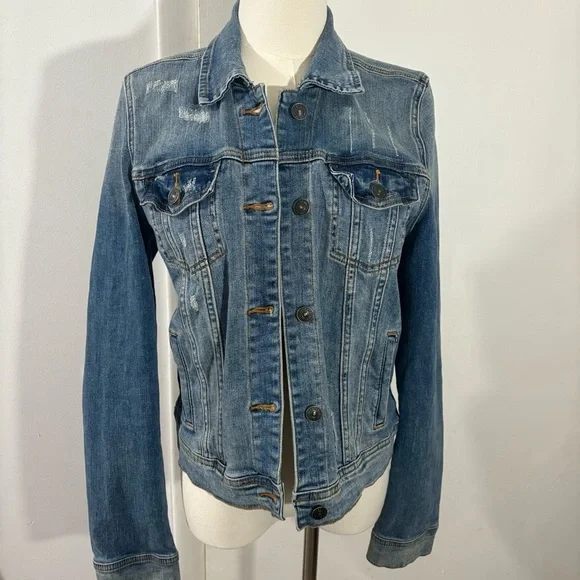 Just USA Women’s Sz S Denim Jacket Distressed Classic Stretch - Picture 1 of 10